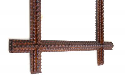 19th Century RusticTramp Art Wall Mirror Handcarved Austria ca 1880