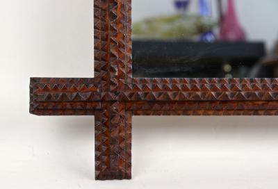 19th Century RusticTramp Art Wall Mirror Handcarved Austria ca 1880