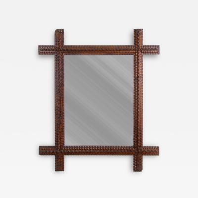 19th Century RusticTramp Art Wall Mirror Handcarved Austria ca 1880
