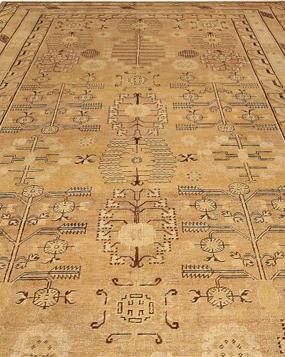 19th Century Samarkand Khotan Beige and Brown Handmade Wool Rug