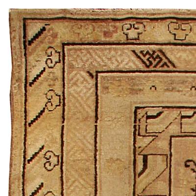 19th Century Samarkand Khotan Beige and Brown Handmade Wool Rug