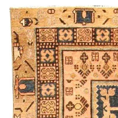 19th Century Samarkand Khotan Indigo Blue and Beige Hand Knotted Wool Rug