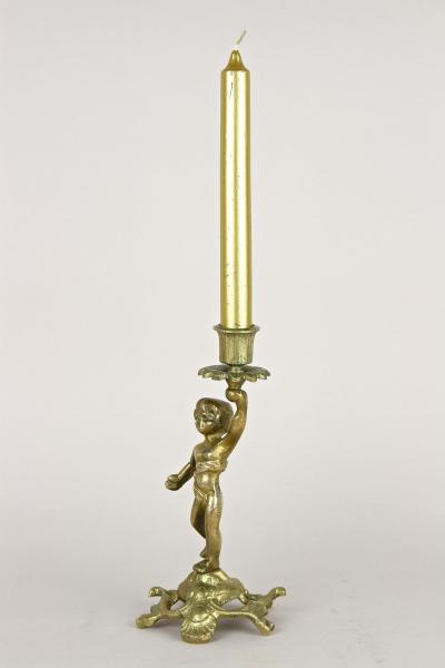 19th Century Sculptural Firegilt Baroque Revival Brass Candleholder AT ca 1880