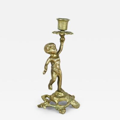 19th Century Sculptural Firegilt Baroque Revival Brass Candleholder AT ca 1880