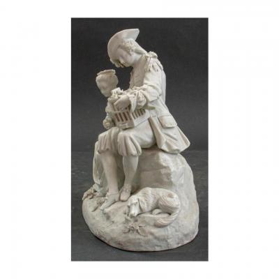 19th Century Sevres Style Bisque Porcelain Figural Pastoral Group