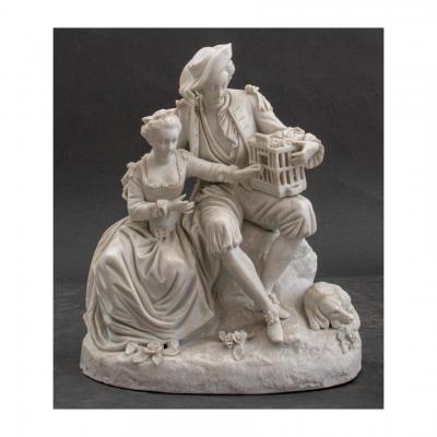 19th Century Sevres Style Bisque Porcelain Figural Pastoral Group