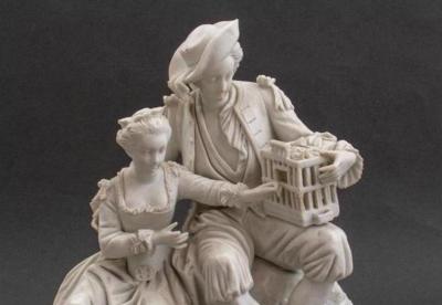 19th Century Sevres Style Bisque Porcelain Figural Pastoral Group