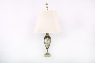 19th Century Sevres Style Porcelain Onyx Base Table Lamps
