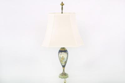 19th Century Sevres Style Porcelain Onyx Base Table Lamps