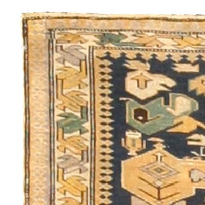 19th Century Shirvan Handmade Wool Rug in Beige Gold Ivory and Green