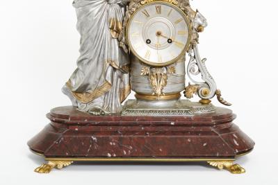 19th Century Silvered Bronze Rouge Marble Clock Garniture Set