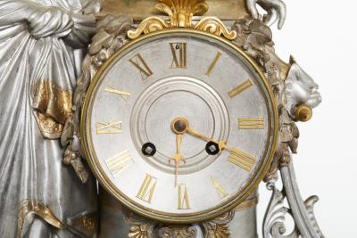 19th Century Silvered Bronze Rouge Marble Clock Garniture Set