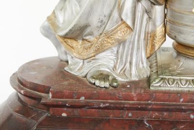 19th Century Silvered Bronze Rouge Marble Clock Garniture Set