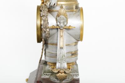 19th Century Silvered Bronze Rouge Marble Clock Garniture Set