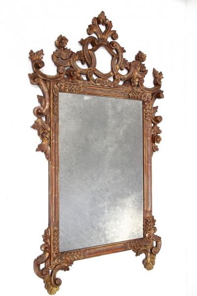 19th Century Silvered Bronzed Venetian Wall Mirror Handcarved Italy ca 1840