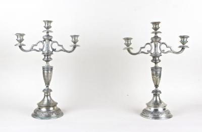 19th Century Solid Silver Candelabras Candleholder Pair Of 2 AT circa 1860