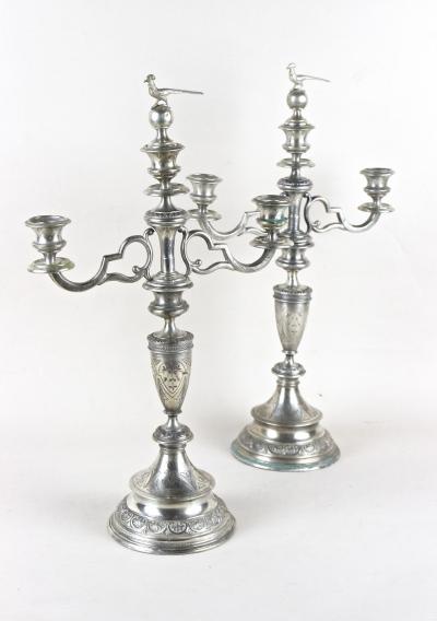 19th Century Solid Silver Candelabras Candleholder Pair Of 2 AT circa 1860
