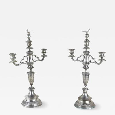 19th Century Solid Silver Candelabras Candleholder Pair Of 2 AT circa 1860