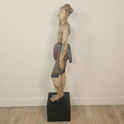 19th Century Southeast Asian Tall Painted Carved Wood Figure of a Man