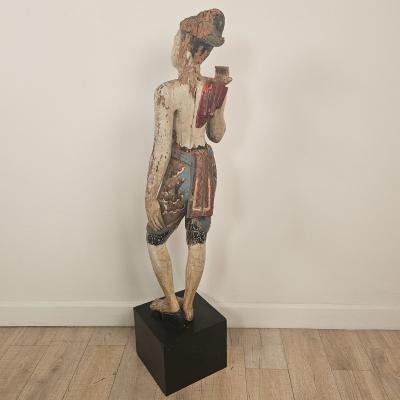 19th Century Southeast Asian Tall Painted Carved Wood Figure of a Man