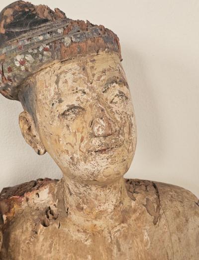 19th Century Southeast Asian Tall Painted Carved Wood Figure of a Man