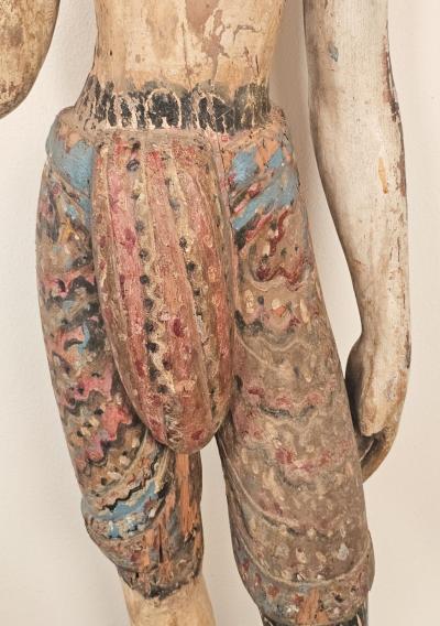 19th Century Southeast Asian Tall Painted Carved Wood Figure of a Man