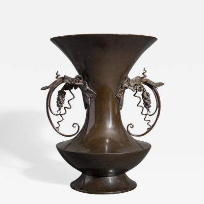 19th Century Superior Quality Japanese Bronze Vase With Grape Vine Handles