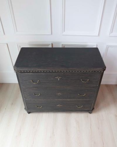 19th Century Swedish Black Painted Pine Chest of Drawers
