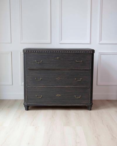 19th Century Swedish Black Painted Pine Chest of Drawers