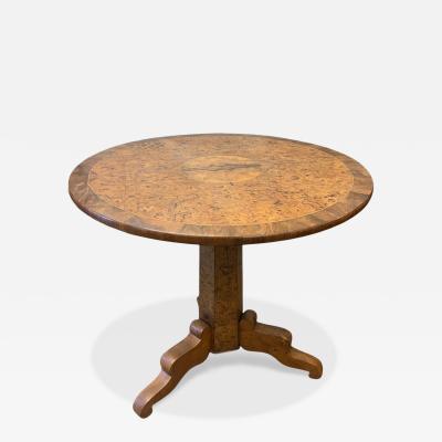 19th Century Swedish Book Matched Burl Tilt Top Table
