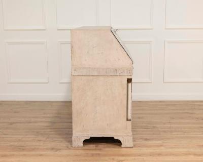 19th Century Swedish Bureau With Carved Columns And Blue Painted Interior