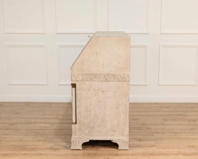 19th Century Swedish Bureau With Carved Columns And Blue Painted Interior