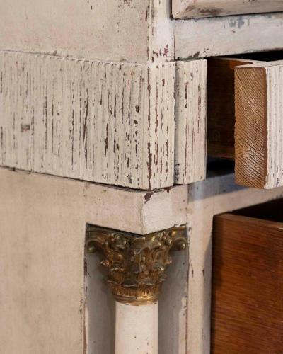 19th Century Swedish Bureau With Carved Columns And Blue Painted Interior