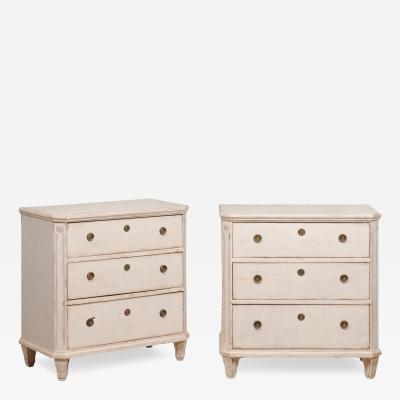 19th Century Swedish Gustavian Style Painted Three Drawer Chests a Pair