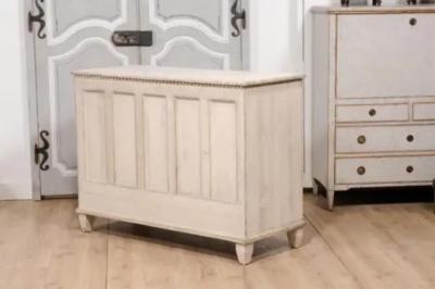 19th Century Swedish Light Painted and Carved Apothecary Chest with 15 Drawers