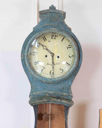 19th Century Swedish Mora Clock in Original Blue Paint