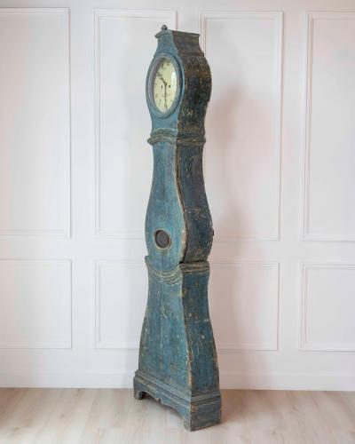 19th Century Swedish Mora Clock in Original Blue Paint