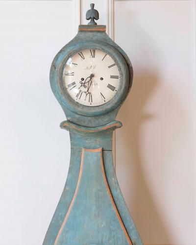 19th Century Swedish Mora Clock in Original Turquoise Paint