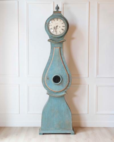 19th Century Swedish Mora Clock in Original Turquoise Paint