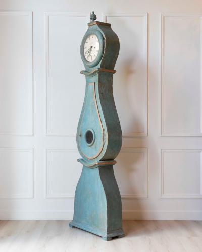 19th Century Swedish Mora Clock in Original Turquoise Paint