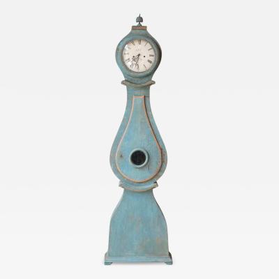 19th Century Swedish Mora Clock in Original Turquoise Paint