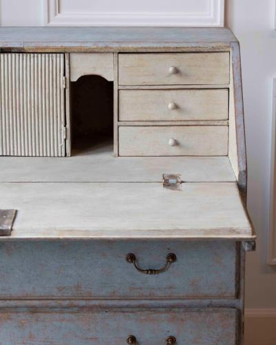 19th Century Swedish Painted Secretary in Blue with White Highlights circa 1830