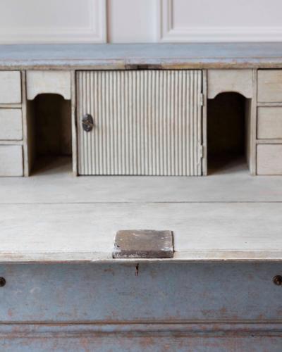 19th Century Swedish Painted Secretary in Blue with White Highlights circa 1830