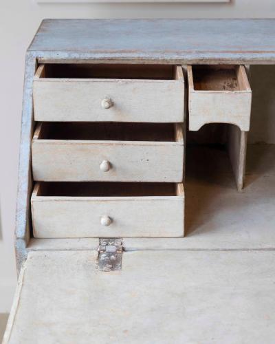 19th Century Swedish Painted Secretary in Blue with White Highlights circa 1830