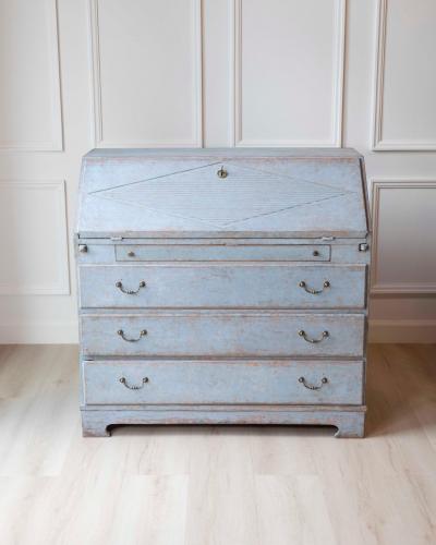 19th Century Swedish Painted Secretary in Blue with White Highlights circa 1830