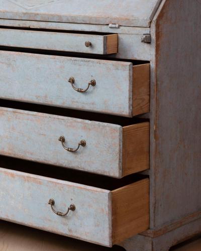 19th Century Swedish Painted Secretary in Blue with White Highlights circa 1830