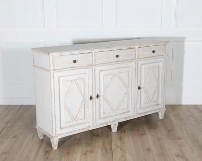 19th Century Swedish Painted Sideboard in Pine with Diamond Panel Doors