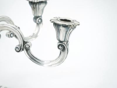 19th Century Tableware Sterling Silver Five Arm Candelabra Wood Base