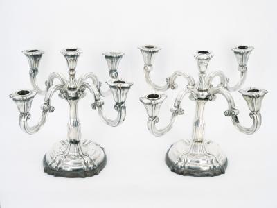 19th Century Tableware Sterling Silver Five Arm Candelabra Wood Base