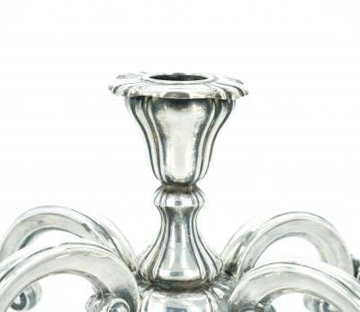 19th Century Tableware Sterling Silver Five Arm Candelabra Wood Base